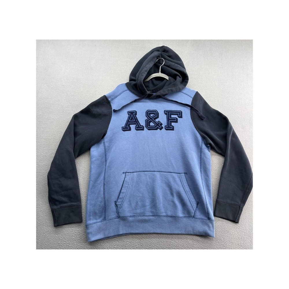 VTG Abercrombie & Fitch Sweatshirt Mens L Muscle Fit Hoodie Blue Applique Logo